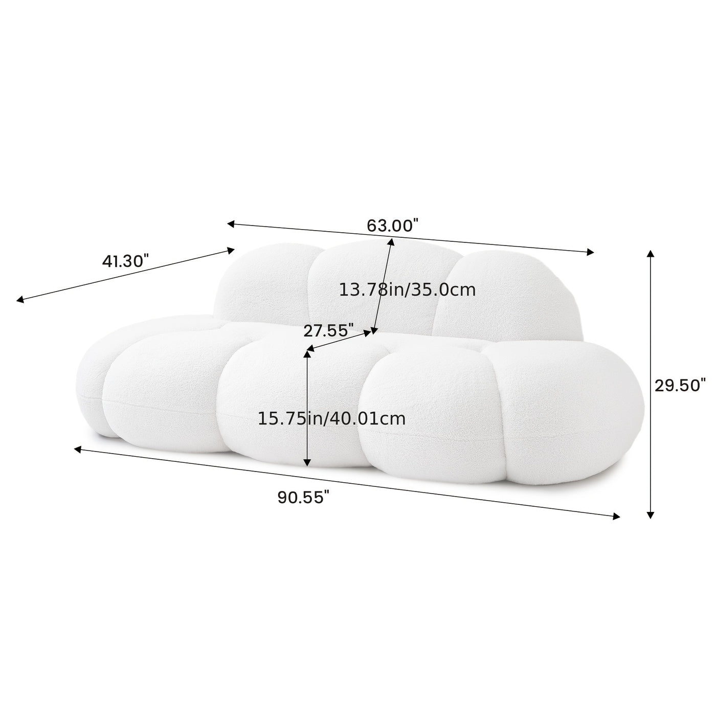 Modern Curved Cloud Shaped Couch for Living Room, Lazy Floor Couch, Boucle LoveSeat 3 Seater Sofa, Cozy Leisure Boneless Couches for Bedroom, Apartment-No Assembly Required, Couch for Bedroom, Boneless Sectional Sofa for Livi