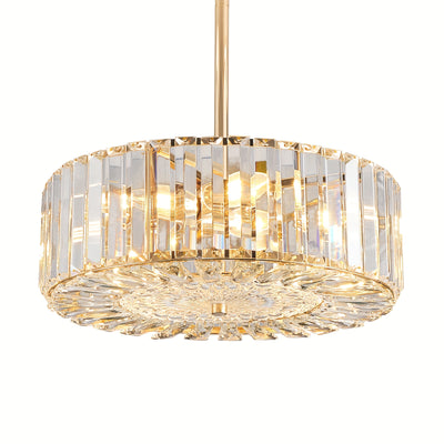 Golden Crystal Chandelier For Dining Room, 4-Light Modern Semi Flush Mount Chandelier Lighting Fixtures, Round Kitchen Hanging Drum Pendant Lights Ceiling For Bedroom Entryway Foyer, 15 Inch