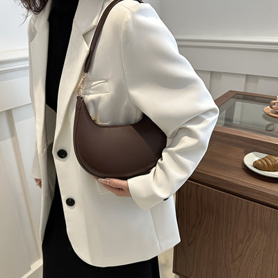 1pc Women'S Luxury Crescent Crossbody Bag with Detachable Adjustable Strap, Magnetic Closure & Golden Hardware - Stylish Shoulder Bag for Casual or Formal Occasions (Coffee Brown/White/Red/Black), Evening Accessory, Polyester