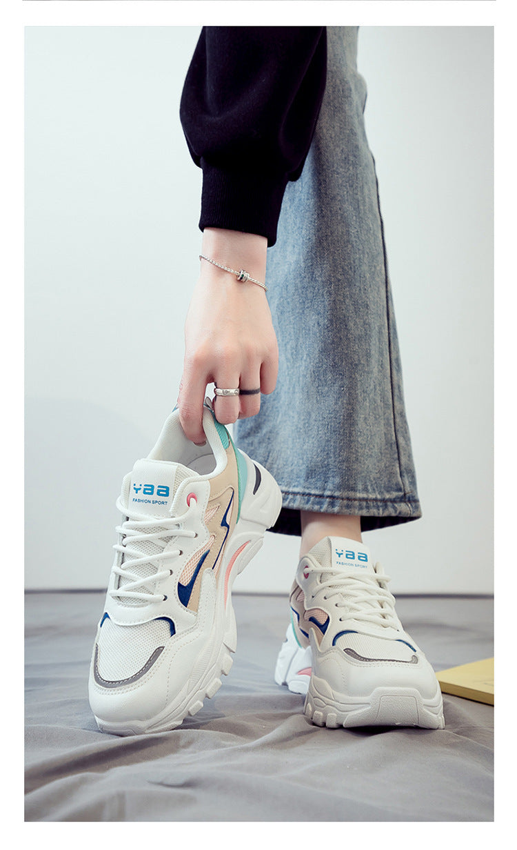 2025 New Women's Breathable Lightweight Mesh Knit Lace-Up Sports Shoes - Cushioned EVA Sole, Striped Design, Low-Top Korean Style for Running, Walking & Road Strolling - All-Season Minimalist Casual Sneakers, Ladies Sneakers,