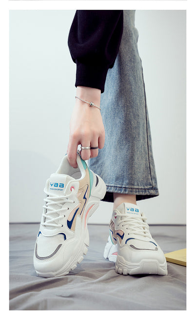 2025 New Women's Breathable Lightweight Mesh Knit Lace-Up Sports Shoes - Cushioned EVA Sole, Striped Design, Low-Top Korean Style for Running, Walking & Road Strolling - All-Season Minimalist Casual Sneakers, Ladies Sneakers,