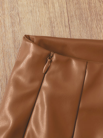 Women's Elegant Casual Half Skirt Set of 3pcs in Black, White, and Brown Solid Colors with Waist Wrap