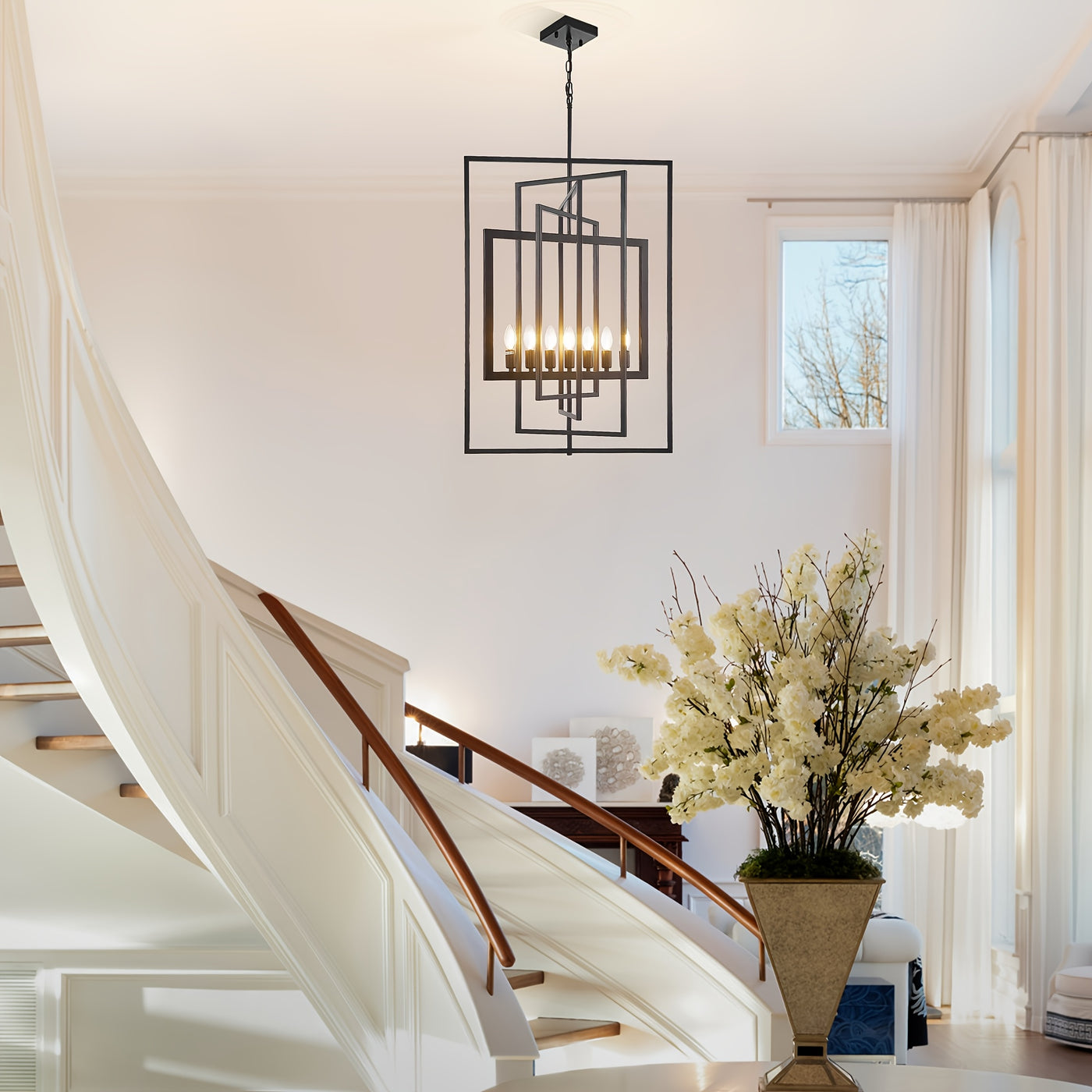Modern 7 Light Chandelier, 23 Inch Swivel Rectangular Pendant Light Rustic Industrial Farmhouse Foyer Lighting Fixture For High Ceilings For Kitchen Island, Stairs, Entryway