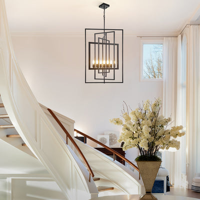 Modern 7 Light Chandelier, 23 Inch Swivel Rectangular Pendant Light Rustic Industrial Farmhouse Foyer Lighting Fixture For High Ceilings For Kitchen Island, Stairs, Entryway