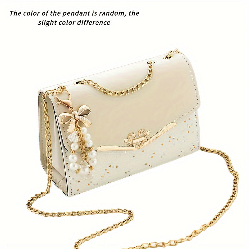 Elegant Korean Fashion Crossbody Bag with Sequins, Lightweight Polyester-Lined Handbag with Metal Chain, Versatile for Daily Use & Travel, Ideal for Birthday, Thanksgiving, Halloween, Christmas Gifts