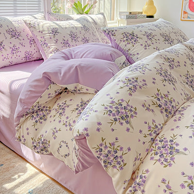 3pcs Korean Style Duvet Cover Set, New American Floral Duvet Cover Set with 1 Single Duvet Cover + 2 Pillowcases, Comfortable and Breathable, Machine Washable, Non-Fading and Deforming, Suitable for All Seasons, Light Beige-F