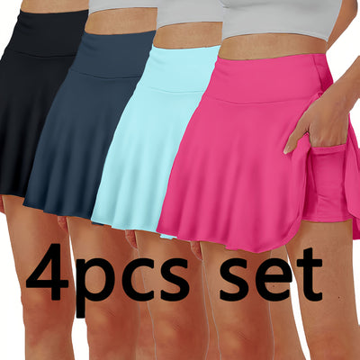 4pcs Women'S Skirt, Elegant Half Waist Skirt, Summer Skirt, Korean Pocket, Gift for Wife, Family, Friends, Breathable Skirt with Built-In Shorts, Anti-Exposure Skirt with Pocket