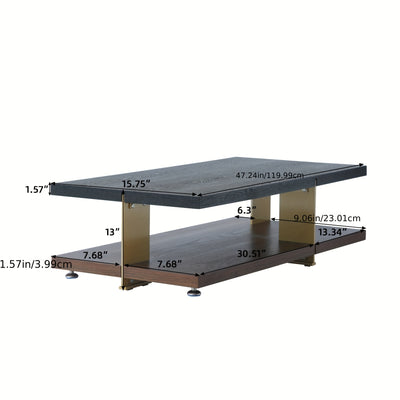 Modern Black Wood Coffee Table with 2-Tier Storage Shelves - Mid-Century Design Center Table for Living Room, Office, or Apartment (47.24" x 15.75" x 13"), Living Room Furniture | Clean Line Furniture | Highdensity Fiberboard