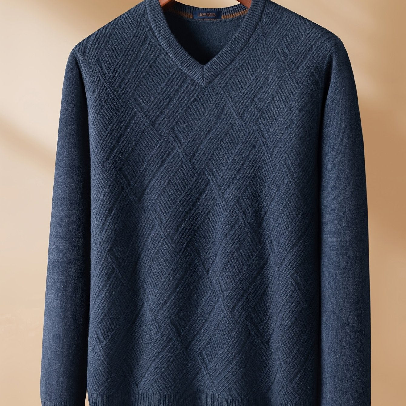 KAISER Men's Cozy Wool V-Neck Sweater - Casual Striped Long Sleeve Pullover for Fall/Winter, Soft & Warm, Korean And Japanese Targeted, Fashion