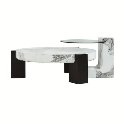 Modern Round Nesting Coffee Tables Set Of 2, Coffee Tables with Faux Marble Texture Surface And C-Shaped Side Table, Nesting Coffee Tables for Living Room/Apartment, Nesting Coffee Table Set, Coffee Table for Living Room, Cof