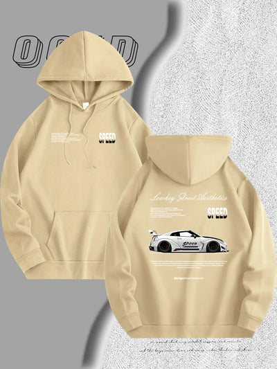 Men's Light Blue Racing Car Graphic Hooded Sweatshirt - Casual Long Sleeve Pullover with Speed & Speed Limit Print, Soft Hood, Machine Washable, Automotive Enthusiast Apparel