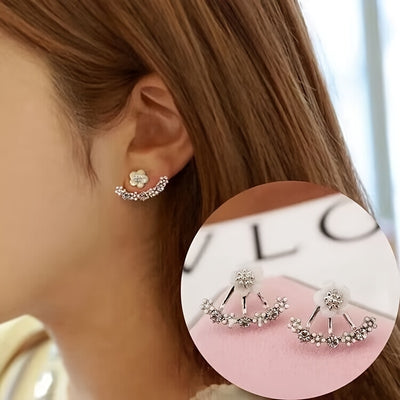 [Korean Fashion Flower Earrings Studs] Daisy New Korean Fashion Earrings Flower Back Hanging Studs