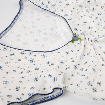 Lace Stitching Square Collar Pleated Bow Short Sleeve T-shirt