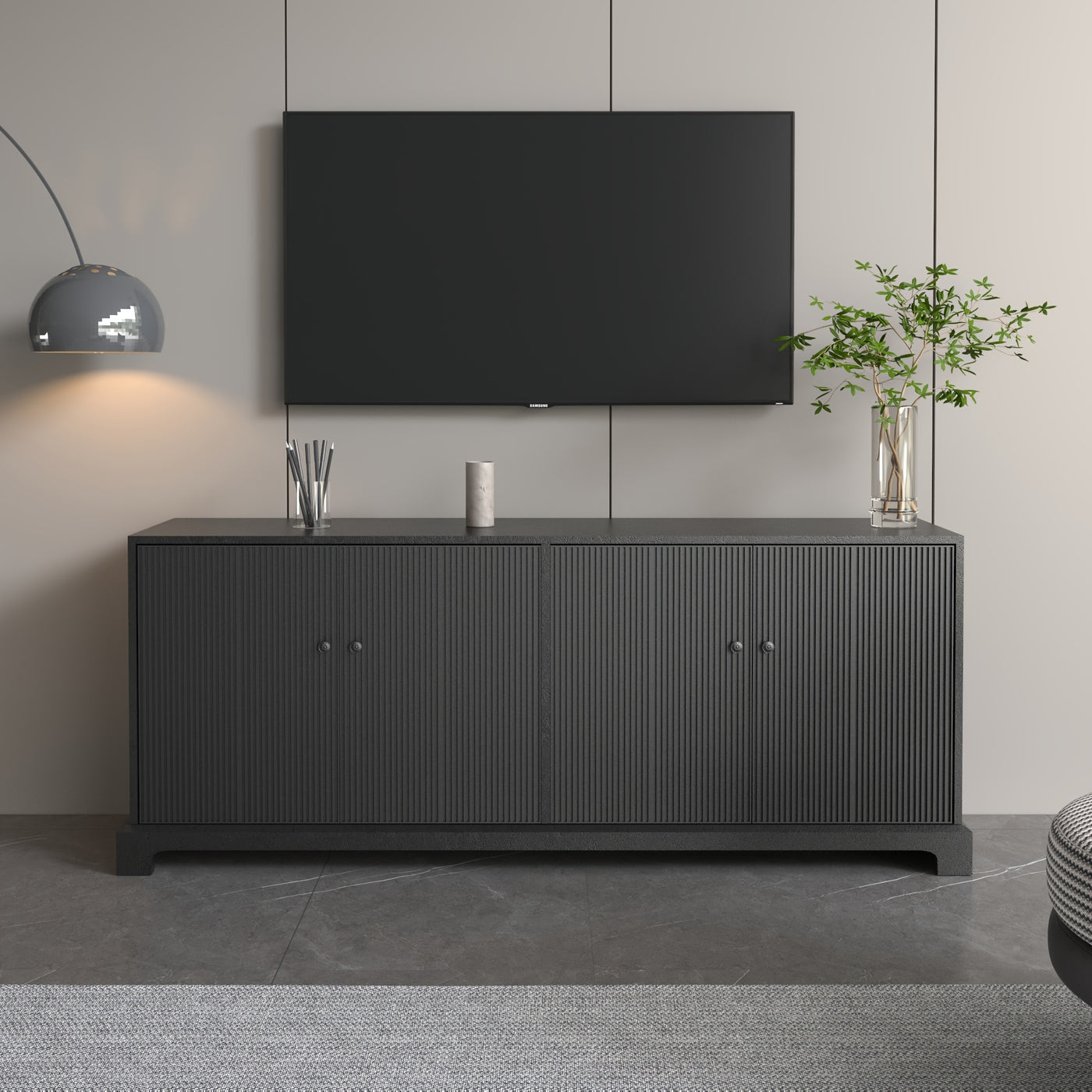 69'' TV Stand with 2 Cabinets for 55-65 Inch TV, Modern TV Console Entertainment Center with Solid Wood Feet, Media Console for Living Room, Bedroom, Black