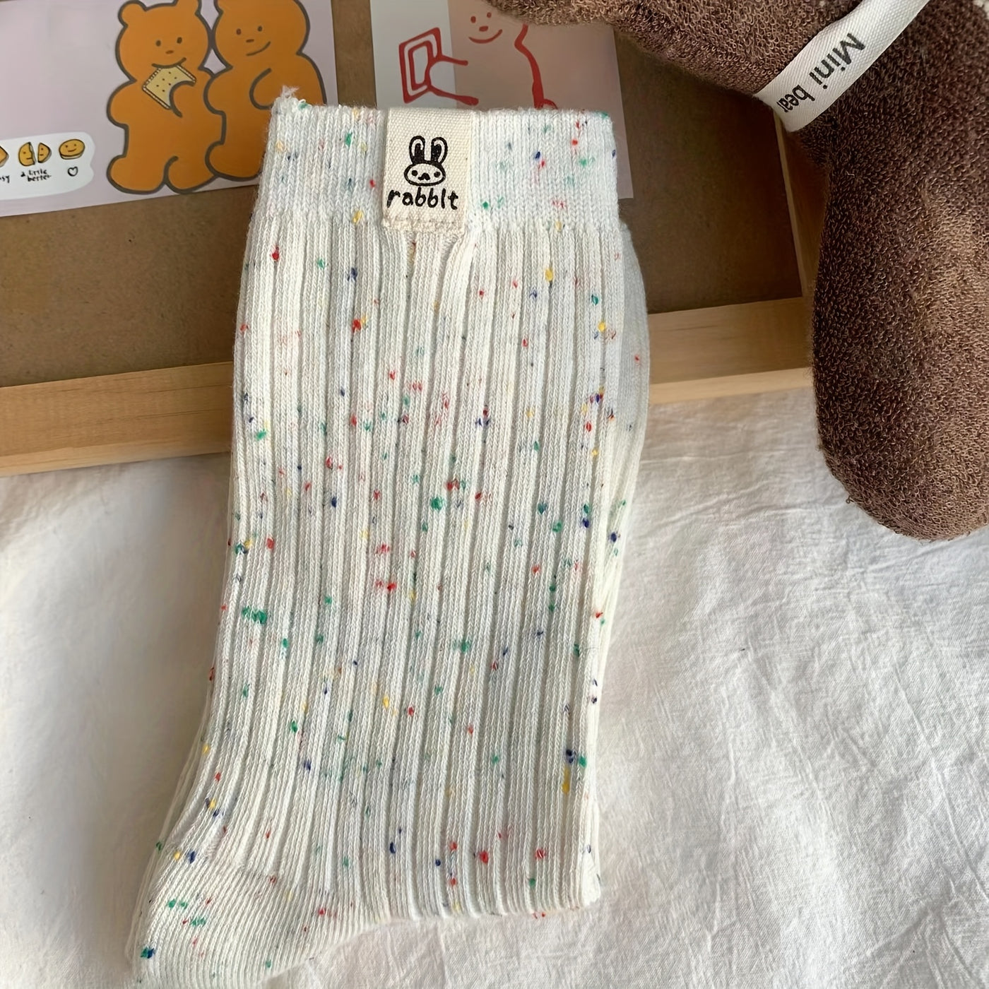 2 Pairs of Rabbit Socks - Mid Knee Knitted Fabric Casual Japanese Style, Suitable for All Seasons, Solid Color, Machine Washable, Women'S Long Socks And Pantyhose
