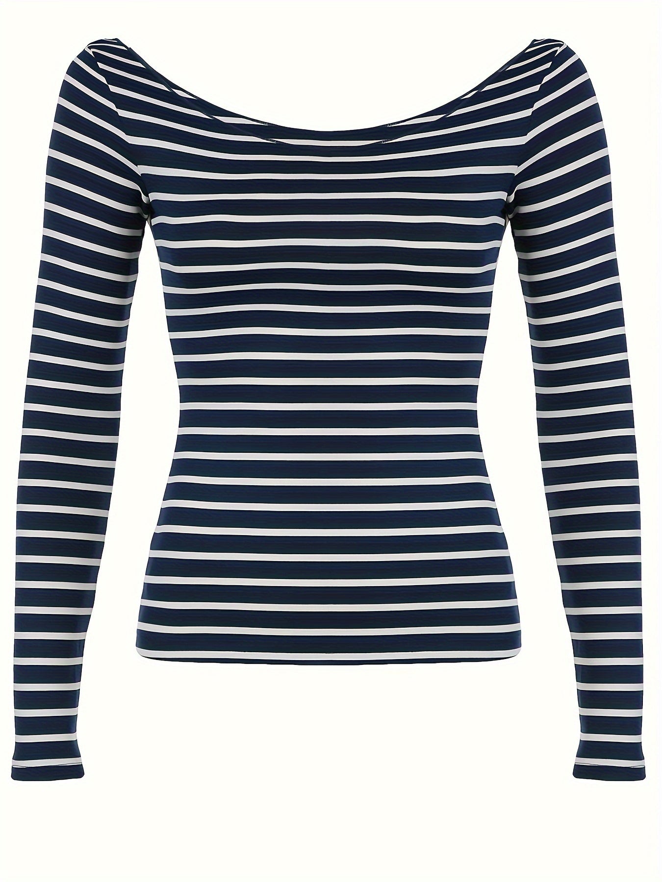 Japanese and Korean Special Targeted Elegant Basic Large Round Neck Slimming Long Sleeve Striped Top