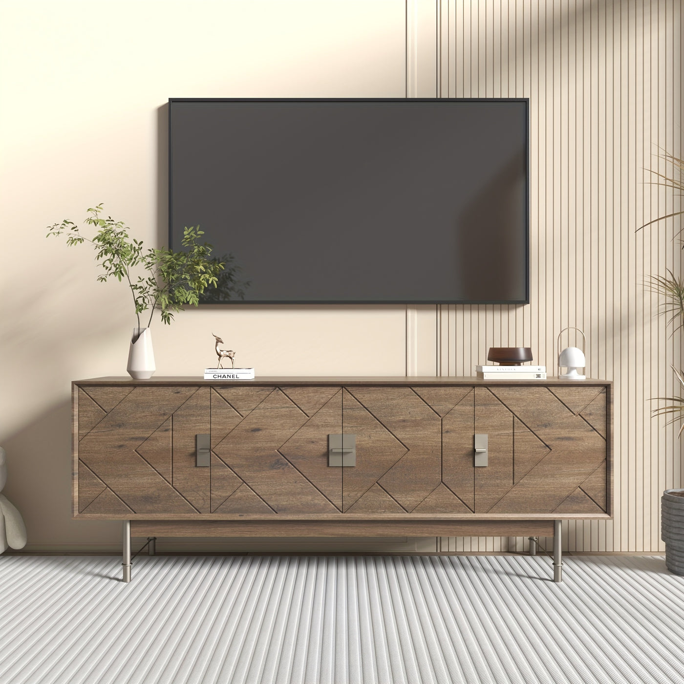 66'' TV Stands For Living Room, Modern Television Stand For 55/60/65 Inch TV, Farmhouse Entertainment Center With Storage