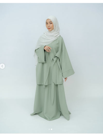 Women's Islamic Abaya Kurung Hanbok Outfit - Elegant Korean-Hijab Inspired Two-Piece with Tie Belt, Long Flowing Robe for Wedding, Everyday, Ramadan - Modest Muslim Formal & Casual Attire, Muslim Dress, Modest Event Wear, Str