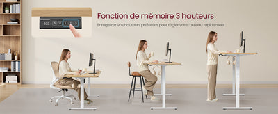 Electric Height Adjustable Desk, without Table Top, with 2 Hooks, 3 Height Memory Function, Steel, Matte White