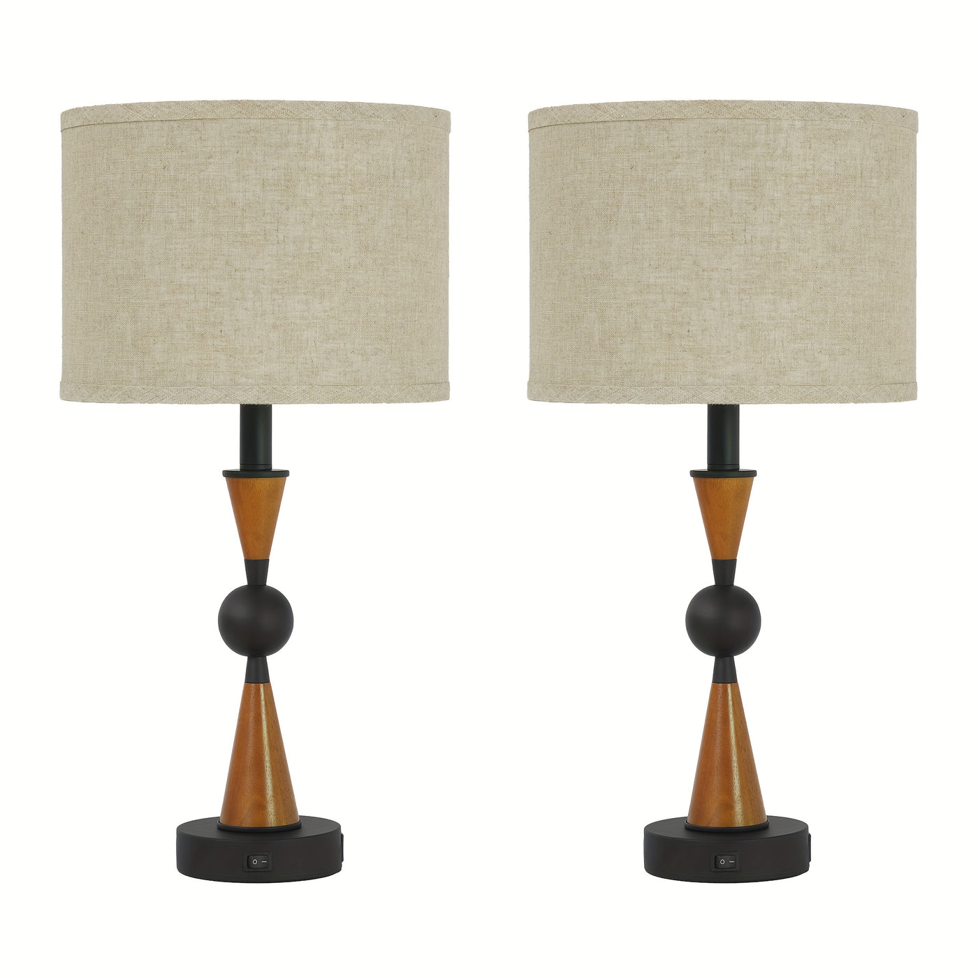 2 Sets USB-C & USB-A Dual Port Table Lamp with Linen Shade - Farmhouse & Industrial Bedside, Cordless-like, Switch-Controlled (No) - Easy Assembly Desk Lamp for Bedroom, Living Room, Nightstand (Compatible with, Lamps, Bedsid