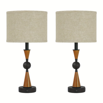 2 Sets USB-C & USB-A Dual Port Table Lamp with Linen Shade - Farmhouse & Industrial Bedside, Cordless-like, Switch-Controlled (No) - Easy Assembly Desk Lamp for Bedroom, Living Room, Nightstand (Compatible with, Lamps, Bedsid