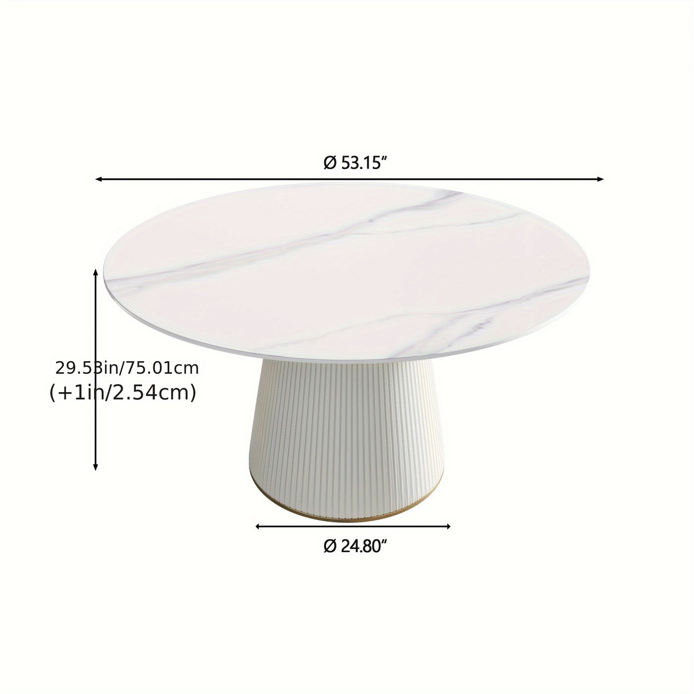 Round Dining Table For 6-8(Dining Table Only, Chairs Not Included), Marble Dining Room Table Round Kitchen Table, Glossy Sintered Stone Tabletop With Solid Metal Base, Circle Dining Table For Kitchen Dining Room Restaurant