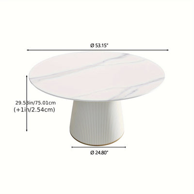 Round Dining Table For 6-8(Dining Table Only, Chairs Not Included), Marble Dining Room Table Round Kitchen Table, Glossy Sintered Stone Tabletop With Solid Metal Base, Circle Dining Table For Kitchen Dining Room Restaurant