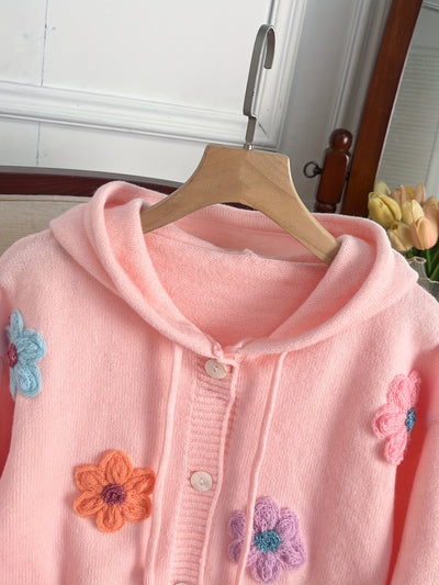 Casual Chic Loose Daisy Hooded Cardigan - Perfect for Office, Home, and Streetwear Outings
