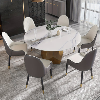 Round Dining Table(Chairs Not Included) - Marble Dining Room Table Round Kitchen Table For 6 To 8, Glossy Sintered Stone Tabletop With Solid Metal Diamond Shape Base, Circle Dining Table For Kitchen