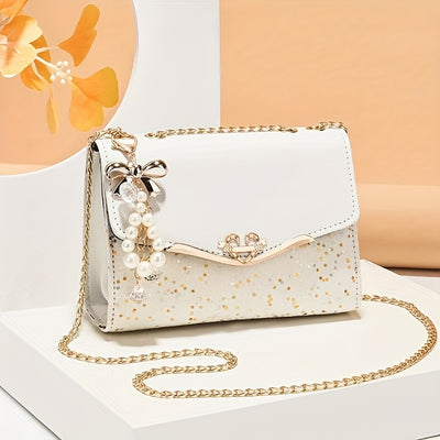 Elegant Korean Fashion Crossbody Bag with Sequins, Lightweight Polyester-Lined Handbag with Metal Chain, Versatile for Daily Use & Travel, Ideal for Birthday, Thanksgiving, Halloween, Christmas Gifts