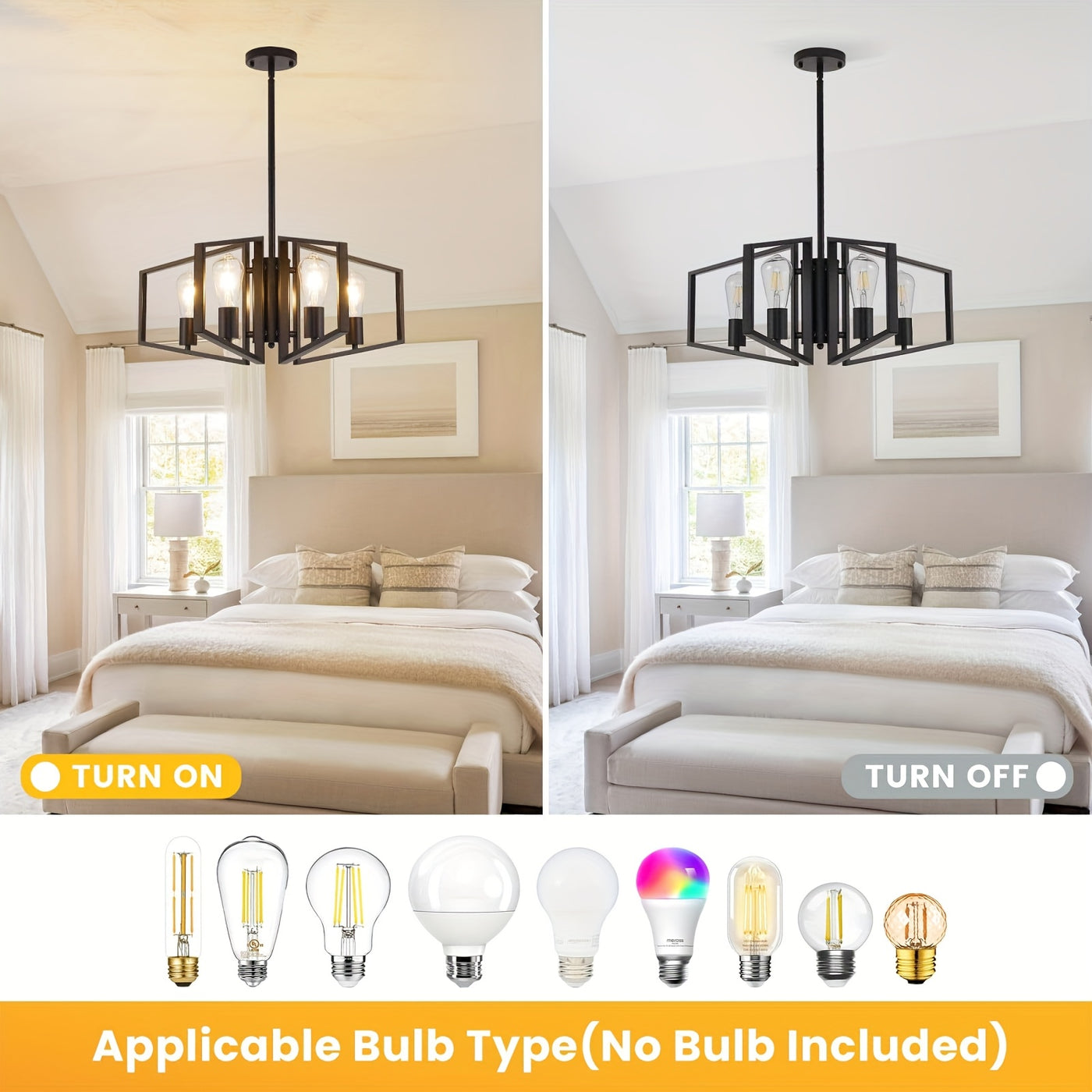 Modern Chandelier, 4Light & 8-Light Farmhouse Dining Room Light Fixture, Modern Industrial Chandelier For Living Room, Bedroom, Foyer, Stairway, Entryway