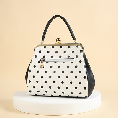 [Elegant Handbag] High Quality Lacquered Handbag | 2024 Autumn New Korean Polka Dot for Women - Kiss Lock Closure, Removable Shoulder Strap & Bow Detail, Glossy Patent Look (Black/White, Bronze, Pink & White) - Perfect for We