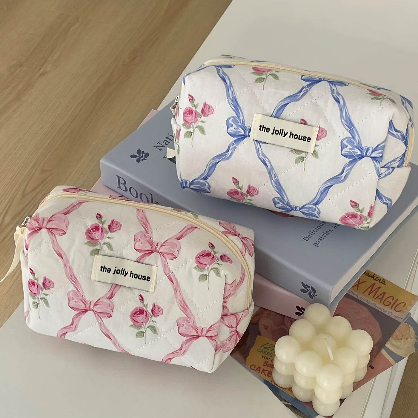 Portable High-Quality Makeup Bag - Korean-Style Bowknot Flower Design - Large Capacity for Toiletries, Perfect for Travel