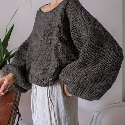 Elegant Gray Sweater with Puff Sleeves