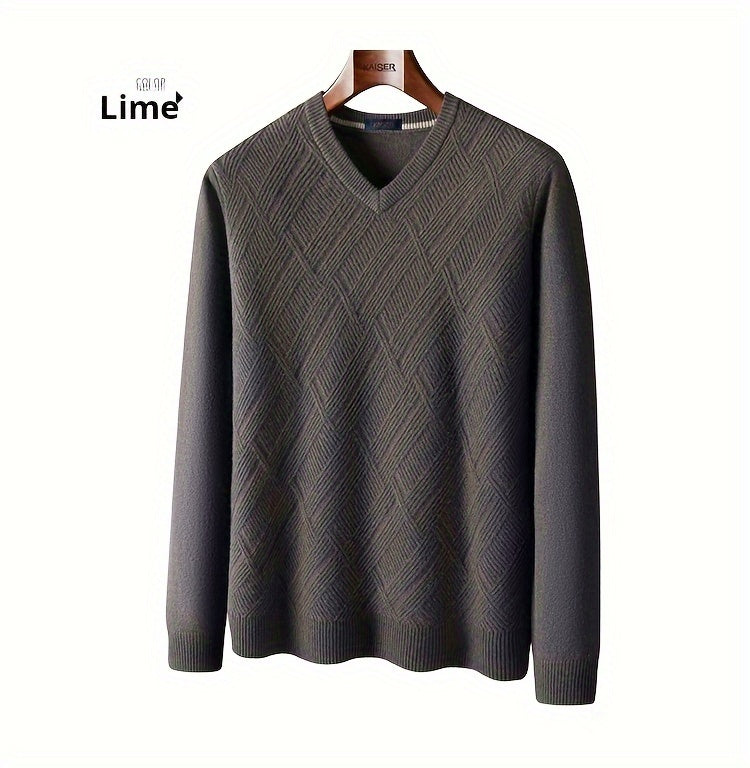 KAISER Men's Cozy Wool V-Neck Sweater - Casual Striped Long Sleeve Pullover for Fall/Winter, Soft & Warm, Korean And Japanese Targeted, Fashion
