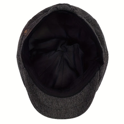 Men&Apos;S Retro Herringbone Flat Cap - Black Casual Beret with Vintage Style, Knitted Polyester, Perfect for Valentine&Apos;S Day, Everyday Headwear | Vintage Flat Cap | Knitted Texture