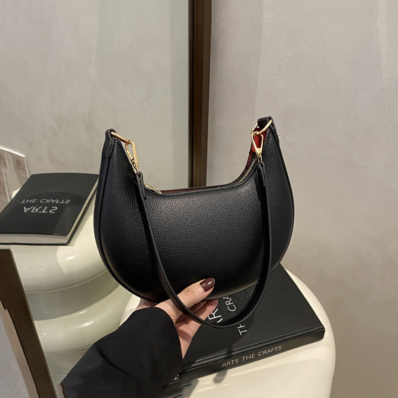 1pc Women'S Luxury Crescent Crossbody Bag with Detachable Adjustable Strap, Magnetic Closure & Golden Hardware - Stylish Shoulder Bag for Casual or Formal Occasions (Coffee Brown/White/Red/Black), Evening Accessory, Polyester