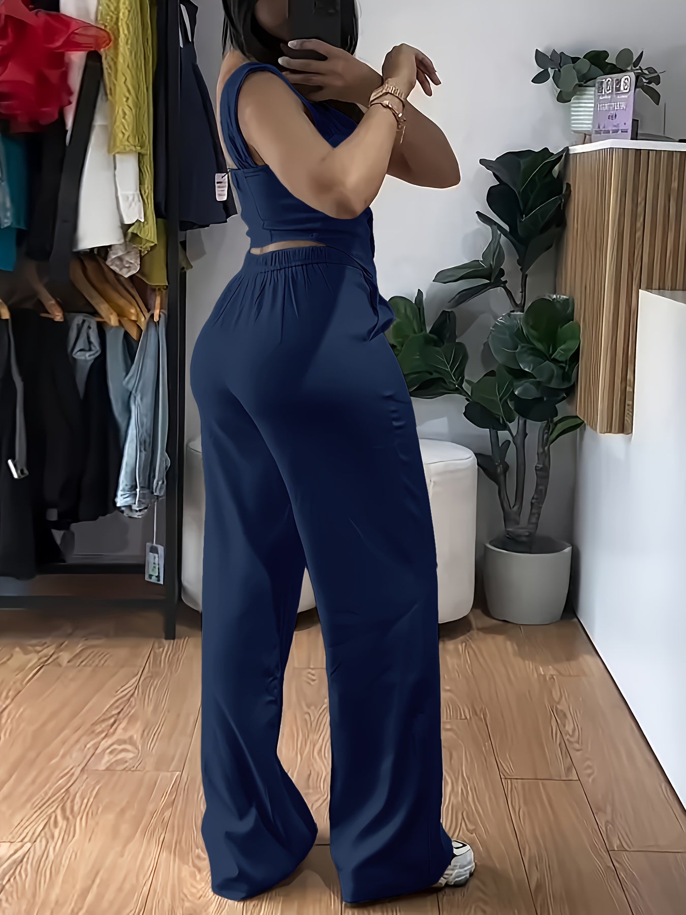 Sleeveless Corset Top & Wide-Leg Pants Set