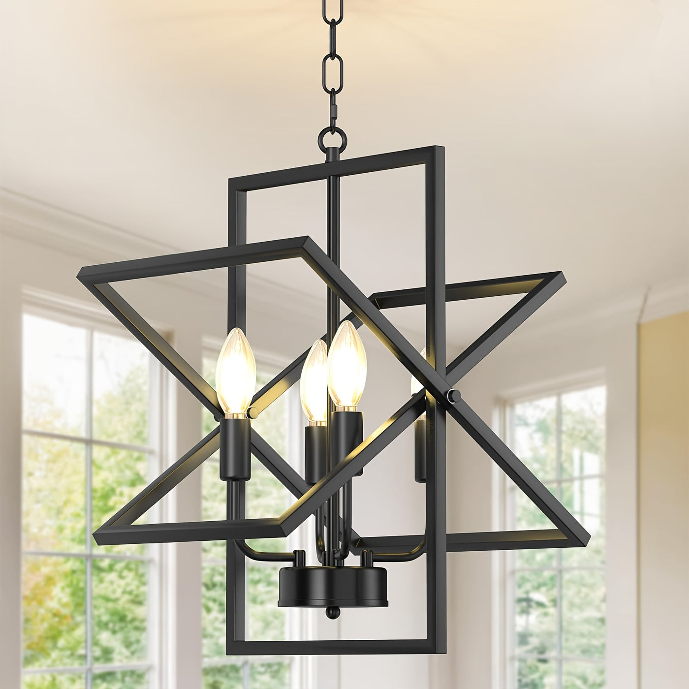 4-Light Farmhouse Dining Room Light Fixture/Chandelier Over Table, Modern Kitchen Island Lighting, Industrial Foyer Lighting Fixtures, For Living Room, Bedroom, Foyer, Stairway, Entryway