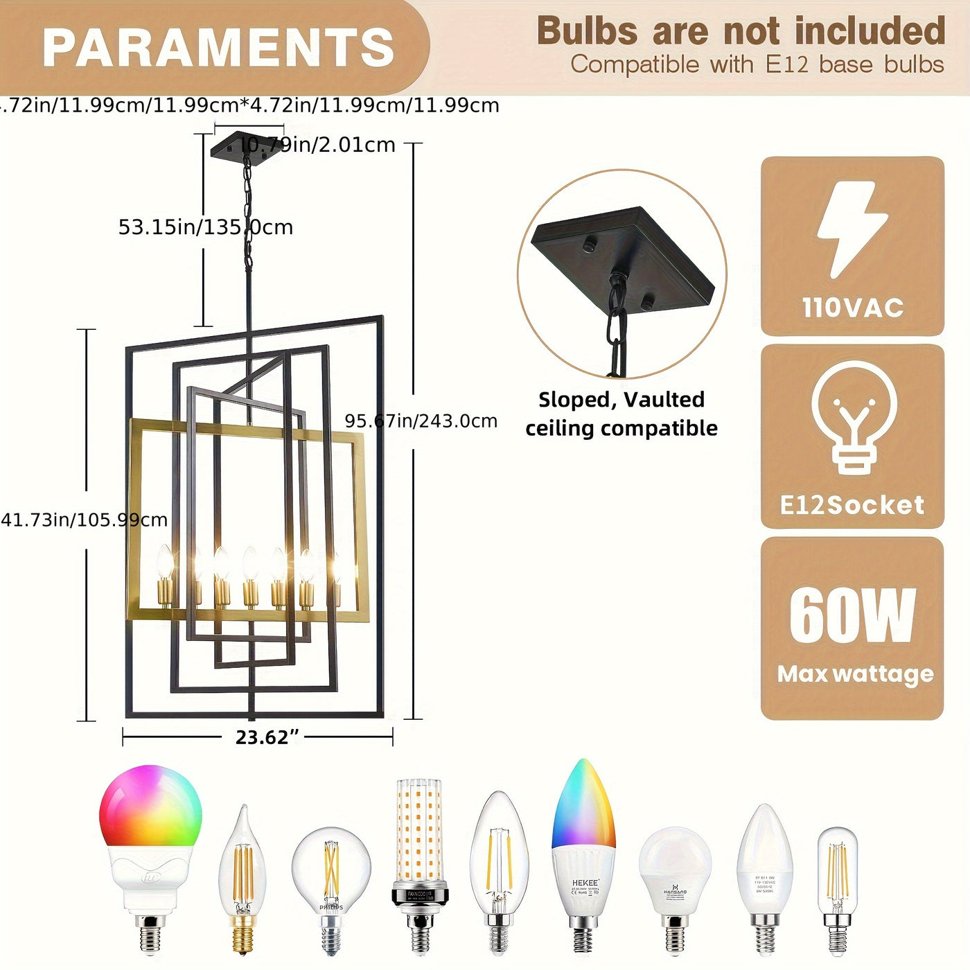 Modern 7 Light Chandelier, 23 Inch Swivel Rectangular Pendant Light Rustic Industrial Farmhouse Foyer Lighting Fixture For High Ceilings For Kitchen Island, Stairs, Entryway
