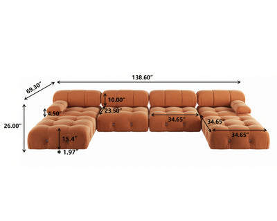 U-Shaped Minimalist Velvet Sofas, 138.6" Convertible Modular Sectional Couch, Modern Comfy Sectional Couches with 2 Chaise Ottomans for Living Room Office Apartment