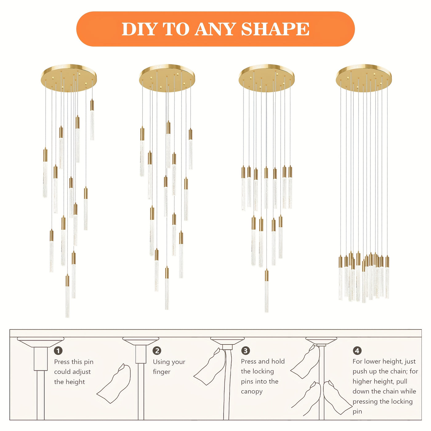 Modern Chandelier, 118" Long LED Crystal Chandeliers, Flush Mount Ceilings Pendant Light Fixtures, Staircase Chandeliers For High Ceilings, Farmhouse For Foyer