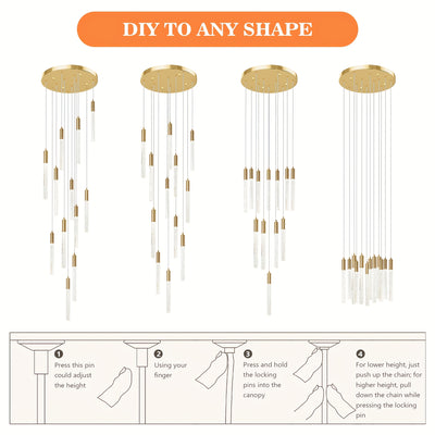 Modern Chandelier, 118" Long LED Crystal Chandeliers, Flush Mount Ceilings Pendant Light Fixtures, Staircase Chandeliers For High Ceilings, Farmhouse For Foyer