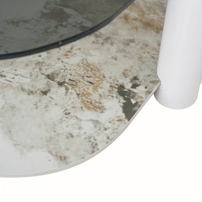 35.4 Inches Coffee Table, 2-layer Storage Space, Round Decorative Table, Rock Board And Glass Can Be Freely Matched, Suitable For Living Room, Bedroom, Small Space