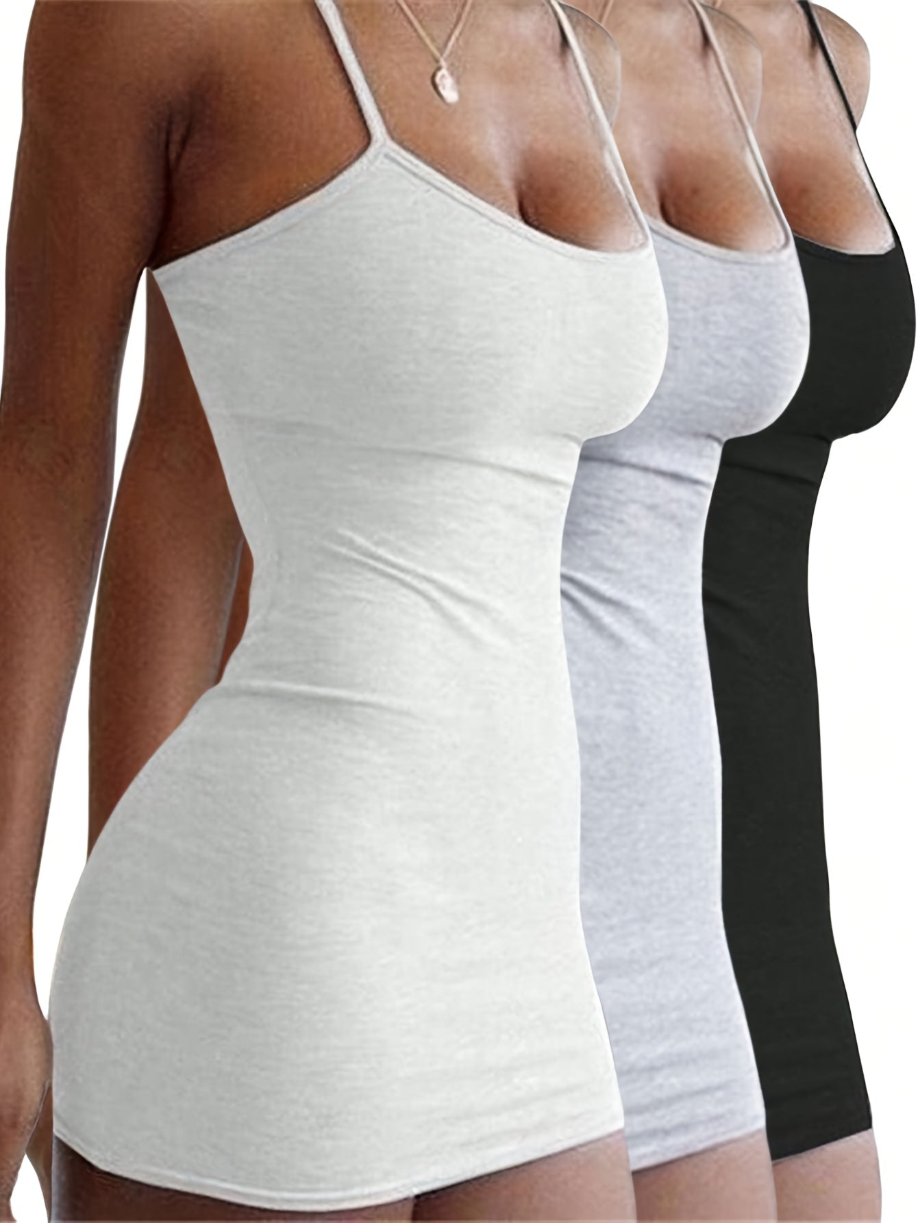 3pcs Women's Sexy Off-Shoulder Bodycon Dresses - Stretchy Machine-Washable Solid Color Casual Outfits (Black/White/Grey) for Everyday & All-Season Wear, Tube Top Style | Elegant Simplicity