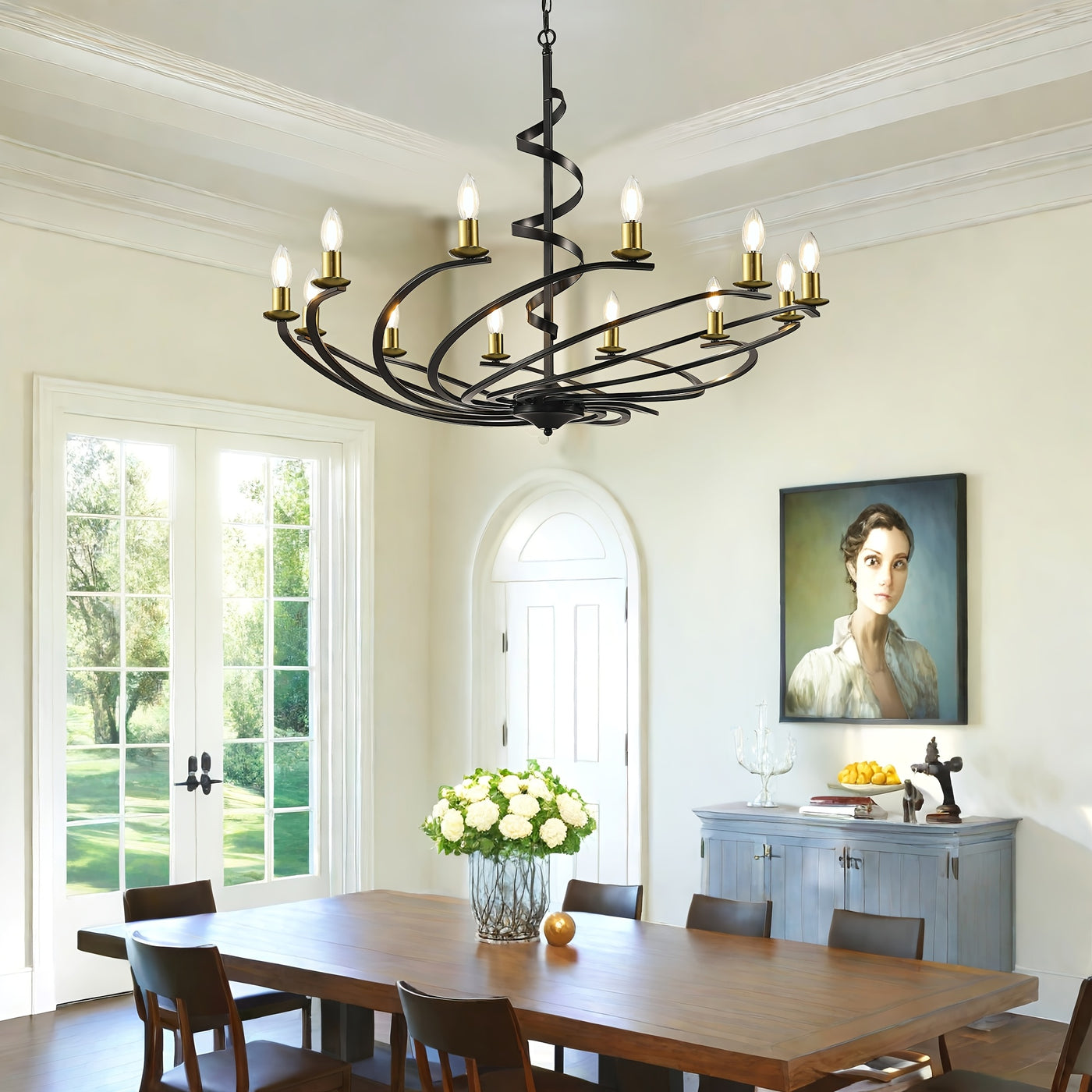 Farmhouse Chandeliers For Dining Room, Industrial Foyer Lighting Fixtures, Modern High Ceiling Hanging Pendant Lights, For Living Room, Bedroom, Kitchen Island, Staircase, Entryway
