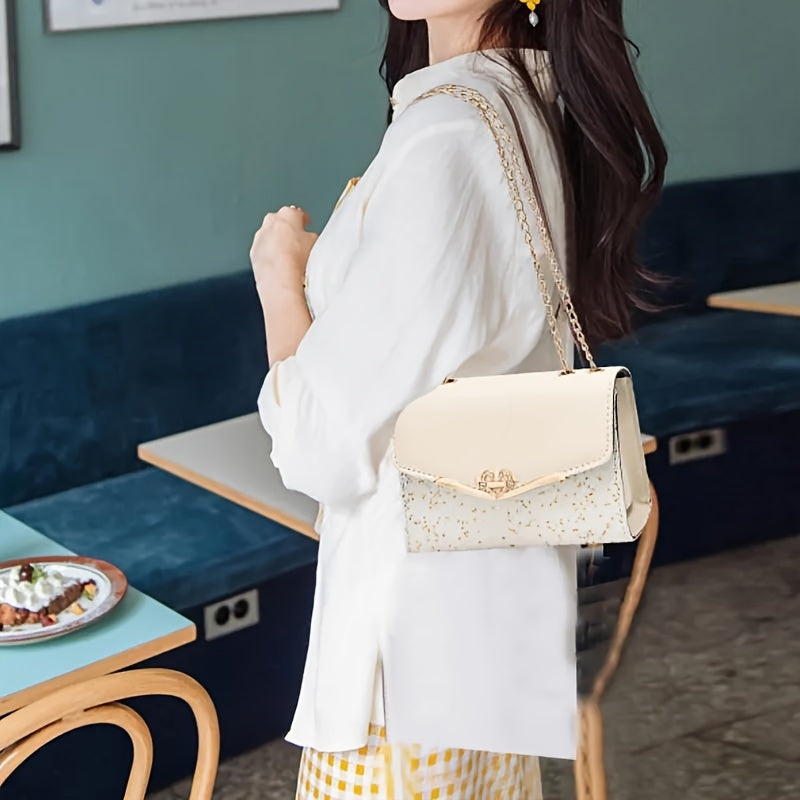 Elegant Korean Fashion Crossbody Bag with Sequins, Lightweight Polyester-Lined Handbag with Metal Chain, Versatile for Daily Use & Travel, Ideal for Birthday, Thanksgiving, Halloween, Christmas Gifts