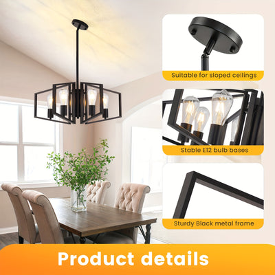 Modern Chandelier, 4Light & 8-Light Farmhouse Dining Room Light Fixture, Modern Industrial Chandelier For Living Room, Bedroom, Foyer, Stairway, Entryway