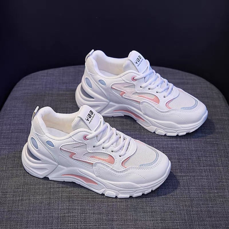 2025 New Women's Breathable Lightweight Mesh Knit Lace-Up Sports Shoes - Cushioned EVA Sole, Striped Design, Low-Top Korean Style for Running, Walking & Road Strolling - All-Season Minimalist Casual Sneakers, Ladies Sneakers,