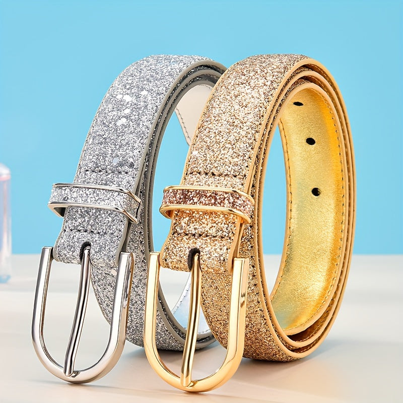 Golden Faux Leather Women's Belt - Versatile Korean-style Decorative PU Leather for Parties and Festivals, Daily Wear